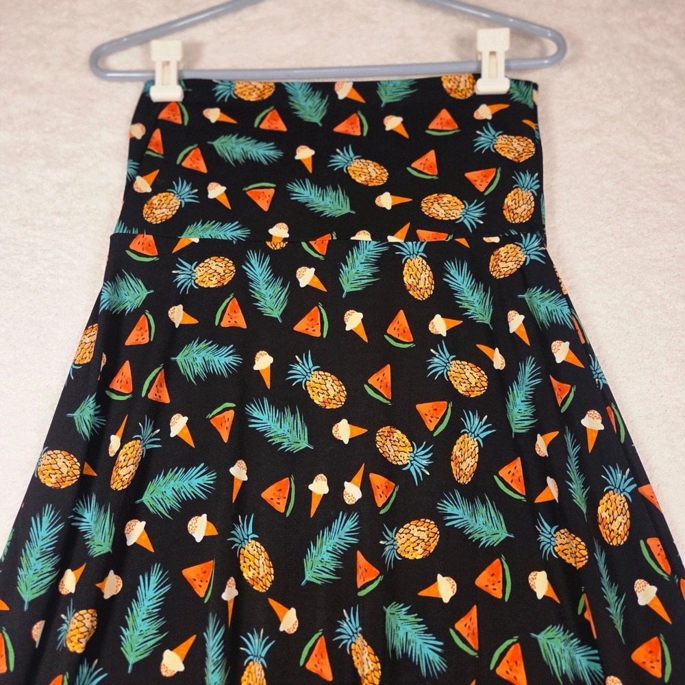 LuLaRoe Maxi Skirt Pineapple Watermelon Ice Cream Print Black XS - Picture 3 of 5